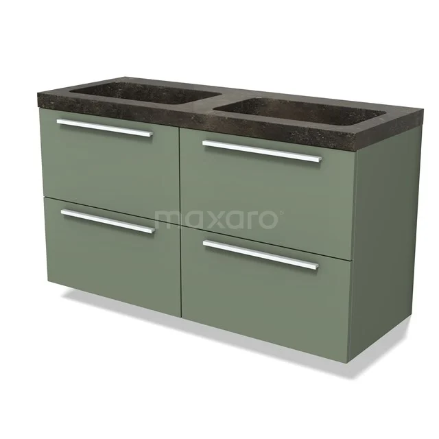 Modulo Vanity units with basin | 120 cm Sage green Flat front Natural stone 4 drawers BMW18-01190