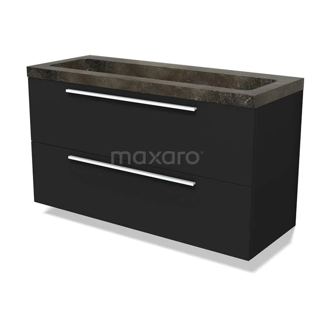 Modulo Vanity units with basin | 120 cm Matte black Flat front Natural stone 2 Stacked drawers BMW17-04865
