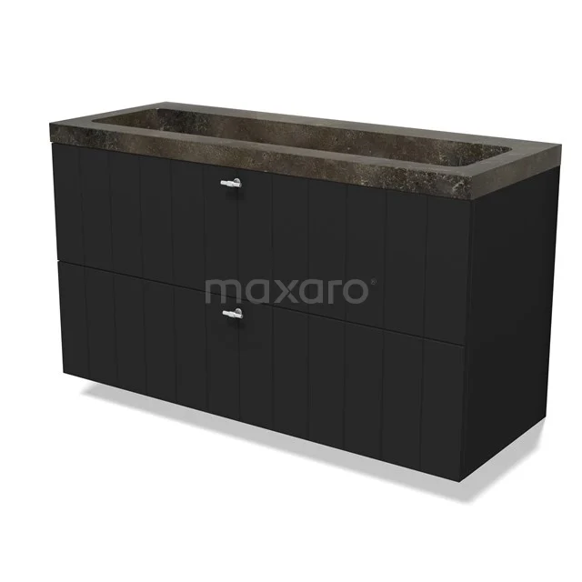Modulo Vanity units with basin | 120 cm Matte black Slat front Natural stone 2 Stacked drawers BMW17-04866