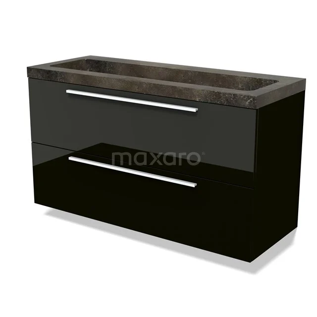 Modulo Vanity units with basin | 120 cm High-gloss black Flat front Natural stone 2 Stacked drawers BMW17-04868