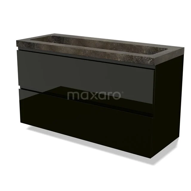 Modulo Vanity units with basin | 120 cm High-gloss black Handle-less front Natural stone 2 Stacked drawers BMW17-04869