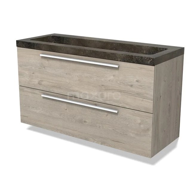 Modulo Vanity units with basin | 120 cm Light grey oak Flat front Natural stone 2 Stacked drawers BMW17-04870