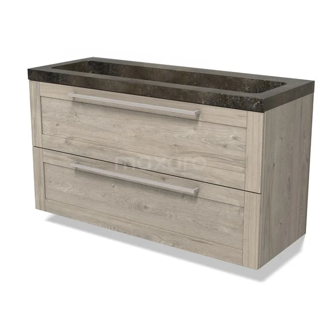 Modulo Bathroom furniture with sink | 120 cm Light grey oak Bordered front Natural stone 2 Stacked drawers BMW17-04871 Modulo Bathroom furniture with sink | 120 cm Light grey oak Bordered front Natural stone 2 Stacked drawers BMW17-04871