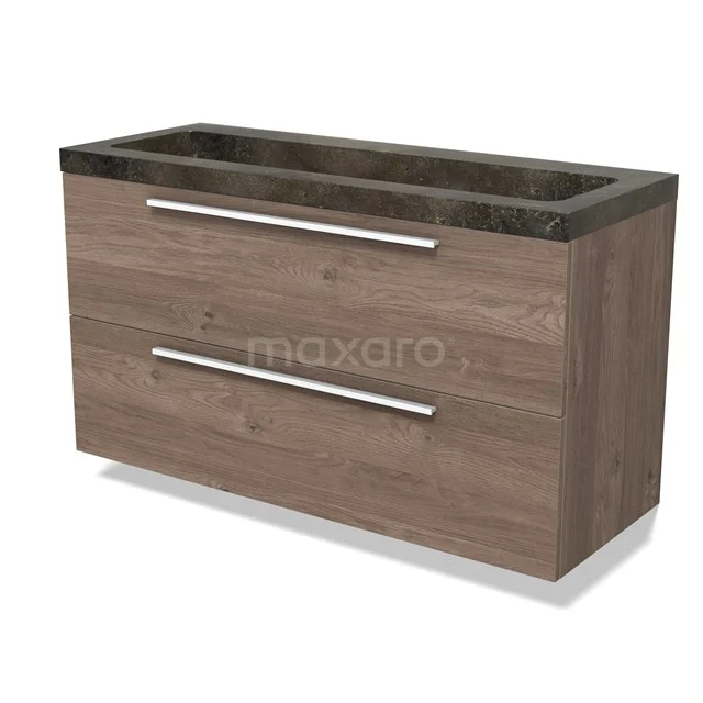 Modulo Vanity units with basin | 120 cm Mid brown oak Flat front Natural stone 2 Stacked drawers BMW17-04874