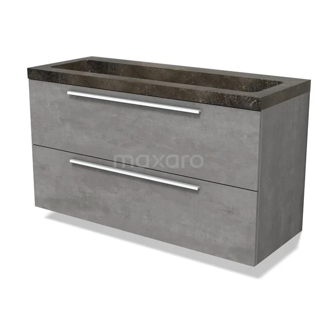 Modulo Vanity units with basin | 120 cm Light grey concrete Flat front Natural stone 2 Stacked drawers BMW17-04880