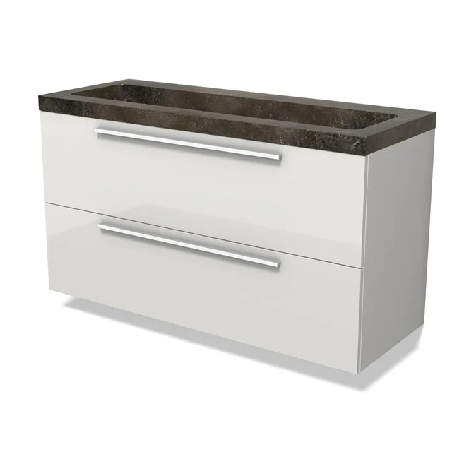 Modulo Vanity units with basin | 120 cm High-gloss white Flat front Natural stone 2 Stacked drawers BMW17-04882
