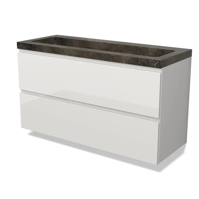 Modulo Vanity units with basin | 120 cm High-gloss white Handle-less front Natural stone 2 Stacked drawers BMW17-04884