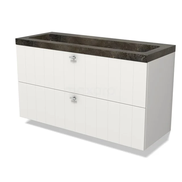 Modulo Vanity units with basin | 120 cm Matte white Slat front Natural stone 2 Stacked drawers BMW17-04886