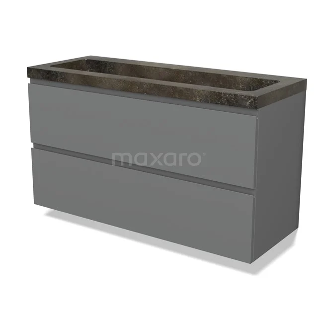 Modulo Vanity units with basin | 120 cm Mid grey Handle-less front Natural stone 2 Stacked drawers BMW17-04890