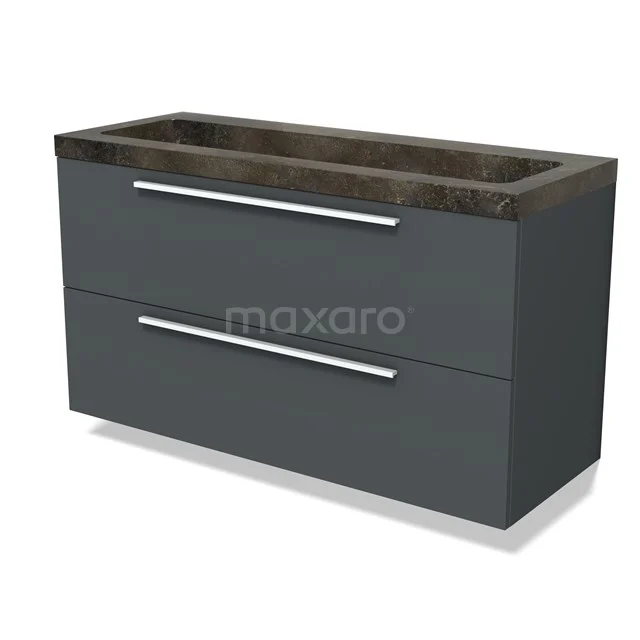 Modulo Vanity units with basin | 120 cm Dark grey Flat front Natural stone 2 Stacked drawers BMW17-04893
