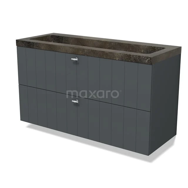 Modulo Vanity units with basin | 120 cm Dark grey Slat front Natural stone 2 Stacked drawers BMW17-04894