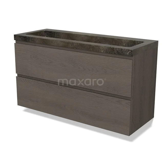 Modulo Vanity units with basin | 120 cm Dark brown oak Handle-less front Natural stone 2 Stacked drawers BMW17-04898