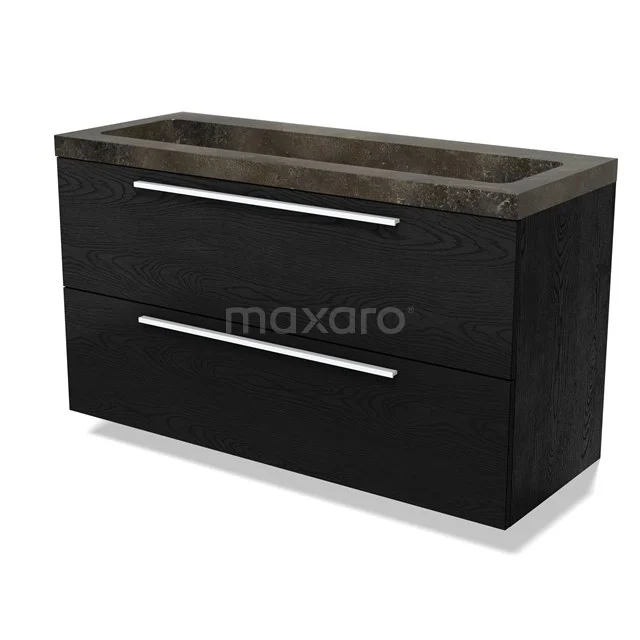 Modulo Vanity units with basin | 120 cm Black oak Flat front Natural stone 2 Stacked drawers BMW17-04903
