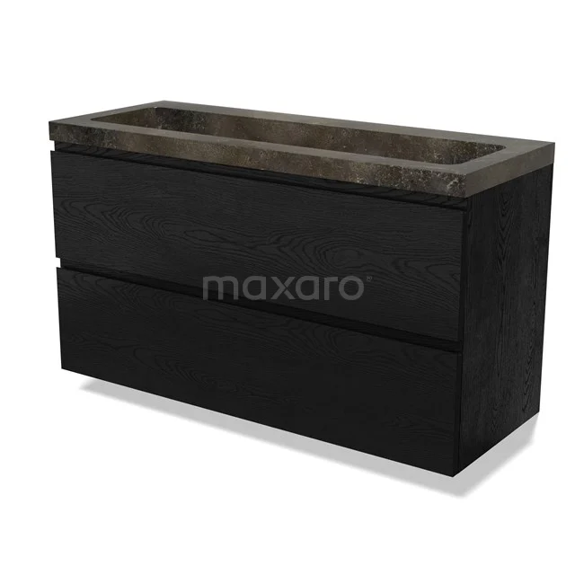Modulo Vanity units with basin | 120 cm Black oak Handle-less front Natural stone 2 Stacked drawers BMW17-04904