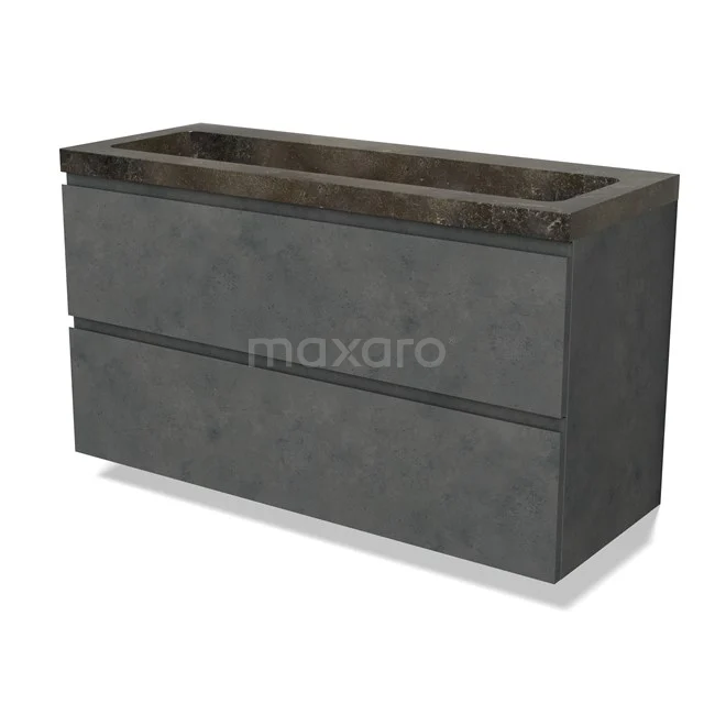 Modulo Vanity units with basin | 120 cm Dark grey concrete Handle-less front Natural stone 2 Stacked drawers BMW17-04907