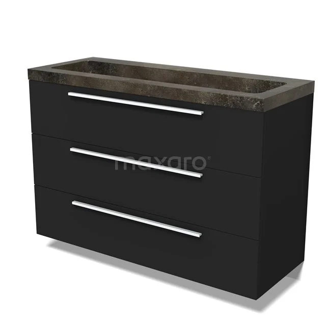 Modulo Vanity units with basin | 120 cm Matte black Flat front Natural stone 3 drawers BMW19-02780
