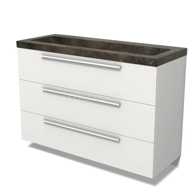 Modulo Vanity units with basin | 120 cm Matte white Flat front Natural stone 3 drawers BMW19-02789