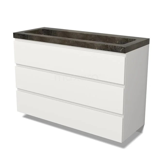 Modulo Vanity units with basin | 120 cm Matte white Handle-less front Natural stone 3 drawers BMW19-02791