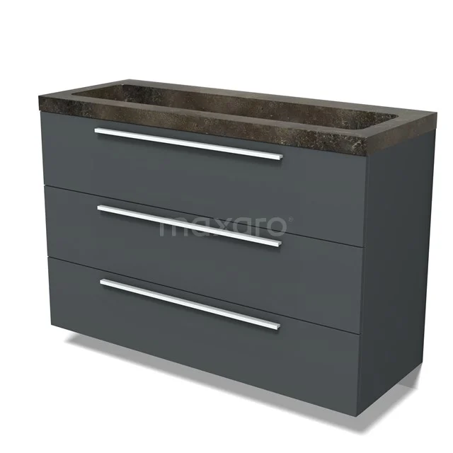 Modulo Vanity units with basin | 120 cm Dark grey Flat front Natural stone 3 drawers BMW19-02792