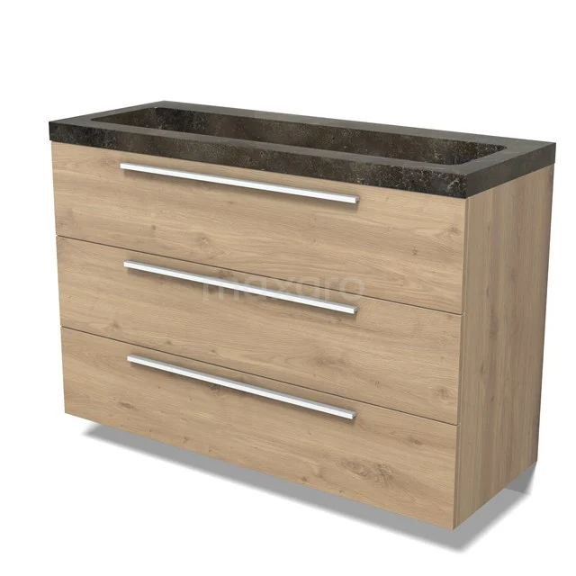 Modulo Vanity units with basin | 120 cm Light brown oak Flat front Natural stone 3 drawers BMW19-02799