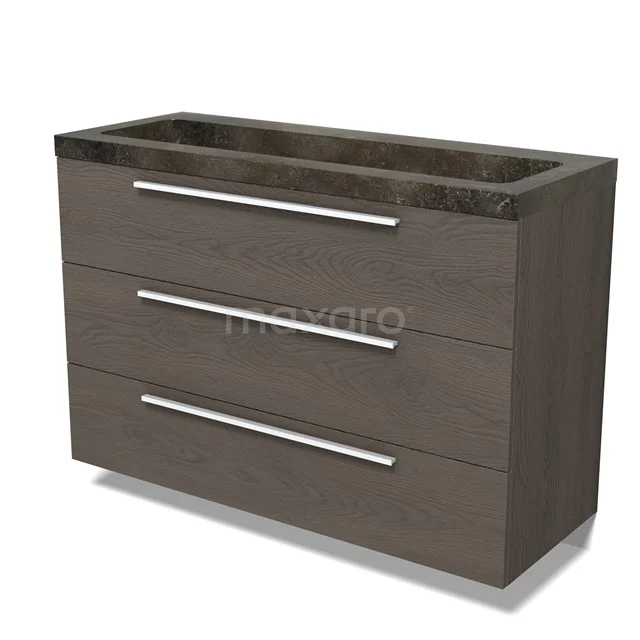 Modulo Vanity units with basin | 120 cm Dark brown oak Flat front Natural stone 3 drawers BMW19-02803
