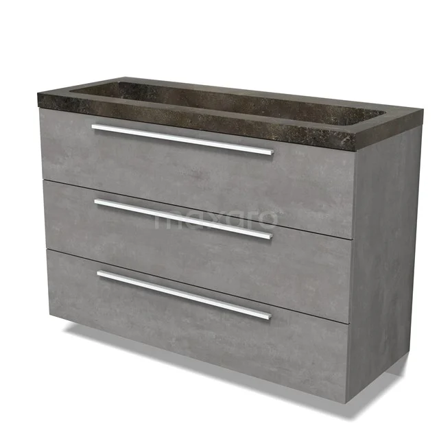 Modulo Vanity units with basin | 120 cm Light grey concrete Flat front Natural stone 3 drawers BMW19-02805