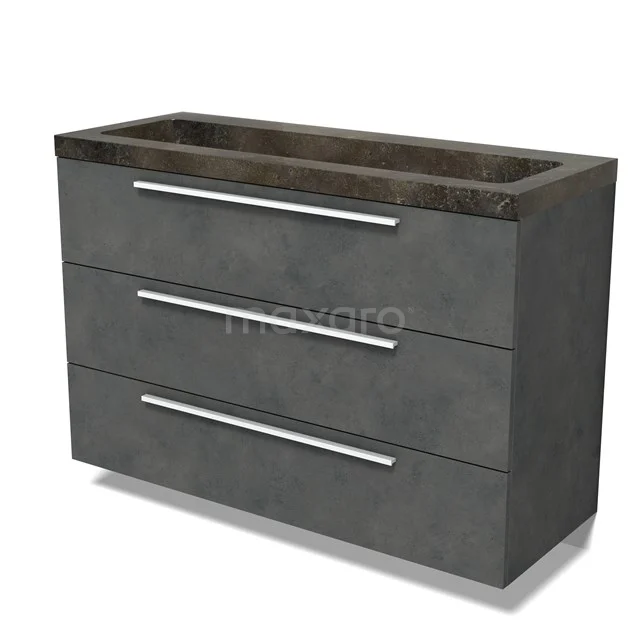 Modulo Vanity units with basin | 120 cm Dark grey concrete Flat front Natural stone 3 drawers BMW19-02806