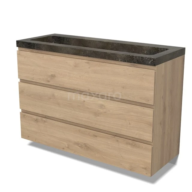 Modulo Waschtische | 120 cm Hellbraune Eiche Grifflos front Naturstein 3 Schubladen BMW19-02815