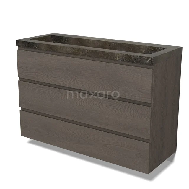 Modulo Vanity units with basin | 120 cm Dark brown oak Handle-less front Natural stone 3 drawers BMW19-02817
