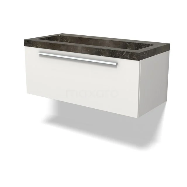 Modulo Vanity units with basin | 100 cm Matte white Flat front Natural stone 1 drawer BMW11-04654