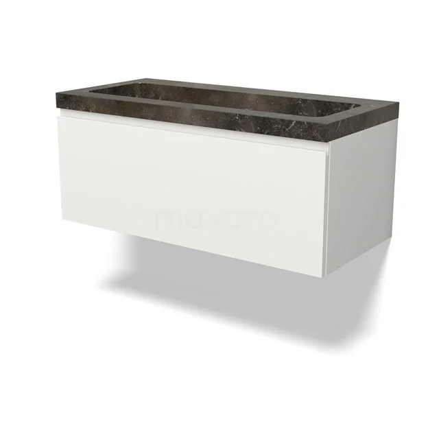 Modulo Vanity units with basin | 100 cm Matte white Handle-less front Natural stone 1 drawer BMW11-04656
