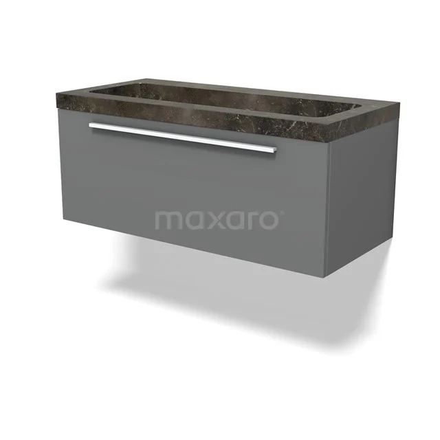 Modulo Vanity units with basin | 100 cm Mid grey Flat front Natural stone 1 drawer BMW11-04657