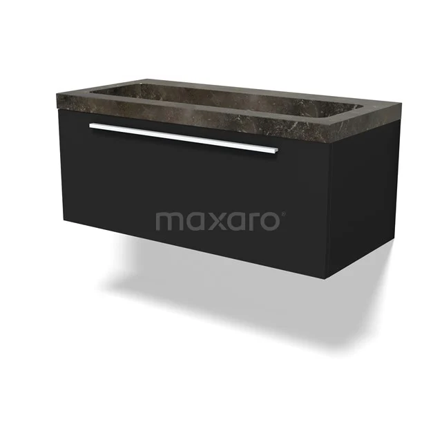 Modulo Vanity units with basin | 100 cm Matte black Flat front Natural stone 1 drawer BMW11-04662