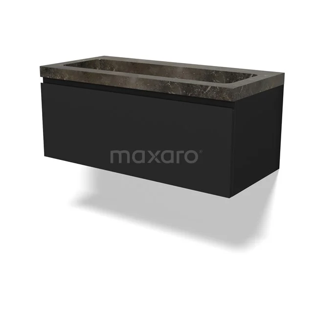 Modulo Bathroom furniture with sink | 100 cm Matte black Handle-less front Natural stone 1 drawer BMW11-04664