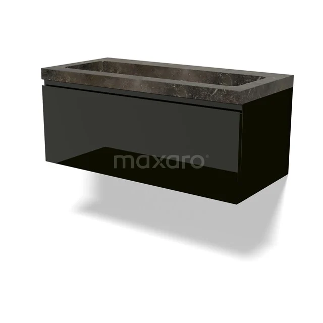 Modulo Vanity units with basin | 100 cm High-gloss black Handle-less front Natural stone 1 drawer BMW11-04666