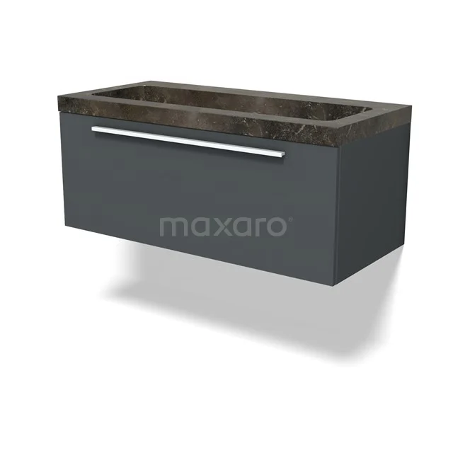 Modulo Vanity units with basin | 100 cm Dark grey Flat front Natural stone 1 drawer BMW11-04667