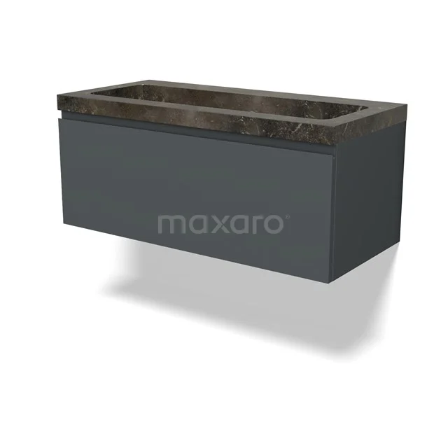 Modulo Vanity units with basin | 100 cm Dark grey Handle-less front Natural stone 1 drawer BMW11-04669