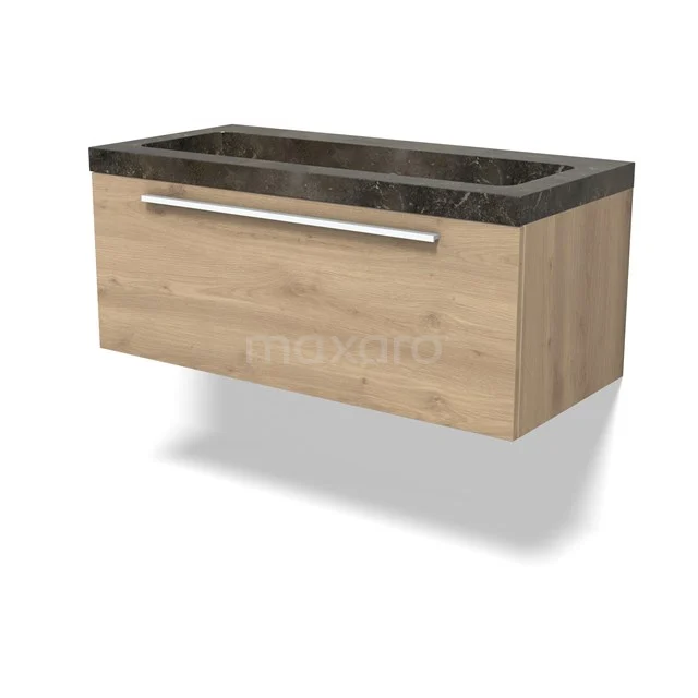 Modulo Vanity units with basin | 100 cm Light brown oak Flat front Natural stone 1 drawer BMW11-04672