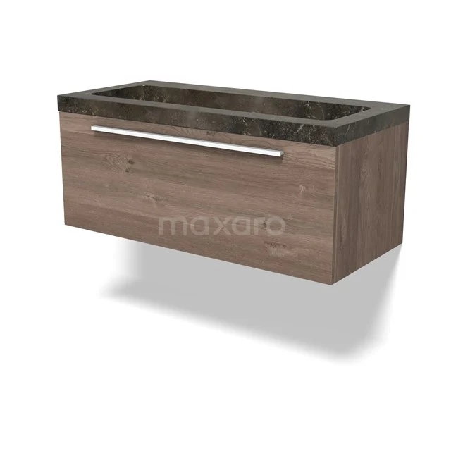 Modulo Vanity units with basin | 100 cm Mid brown oak Flat front Natural stone 1 drawer BMW11-04674