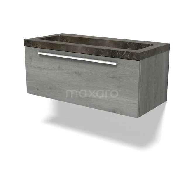 Modulo Vanity units with basin | 100 cm Grey oak Flat front Natural stone 1 drawer BMW11-04678