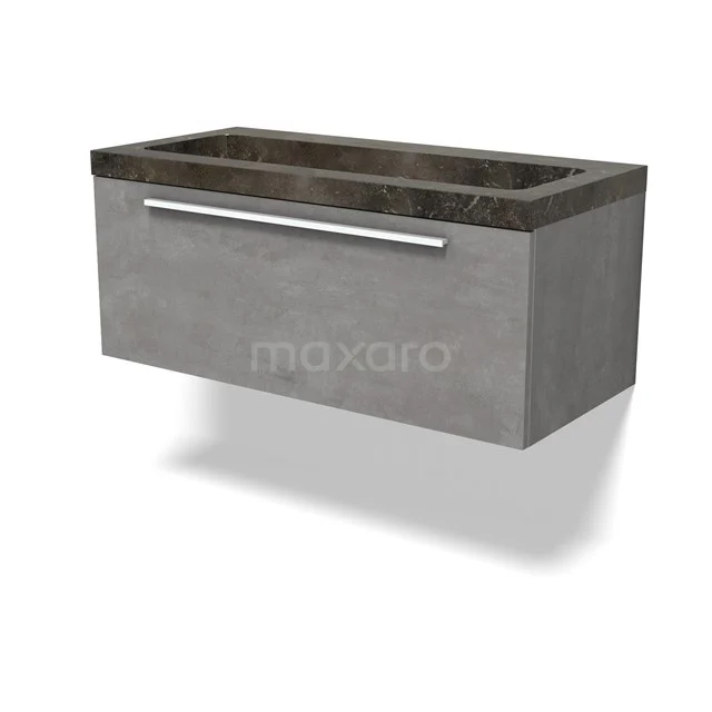 Modulo Vanity units with basin | 100 cm Light grey concrete Flat front Natural stone 1 drawer BMW11-04680