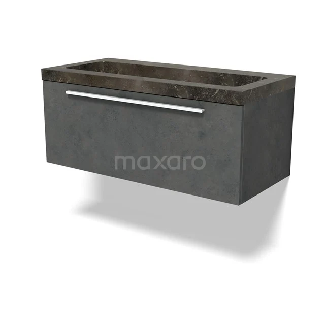 Modulo Vanity units with basin | 100 cm Dark grey concrete Flat front Natural stone 1 drawer BMW11-04681