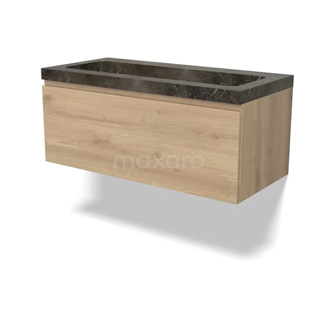 Modulo Waschtische | 100 cm Hellbraune Eiche Grifflos front Naturstein 1 Schublade BMW11-04682