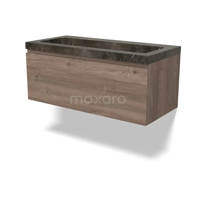 Modulo Vanity units with basin | 100 cm Mid brown oak Handle-less front Natural stone 1 drawer BMW11-04683