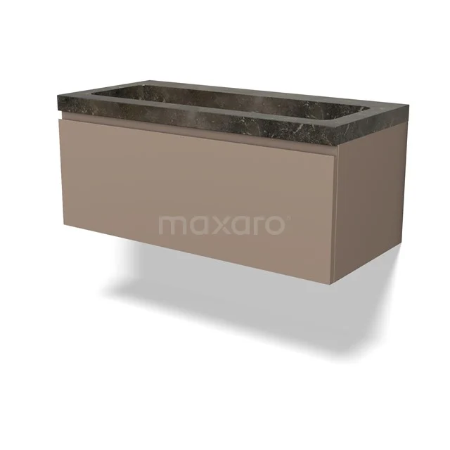 Modulo Badkamermeubel met wastafel | 100 cm Taupe Greeploos front Natuursteen 1 lade BMW11-04686