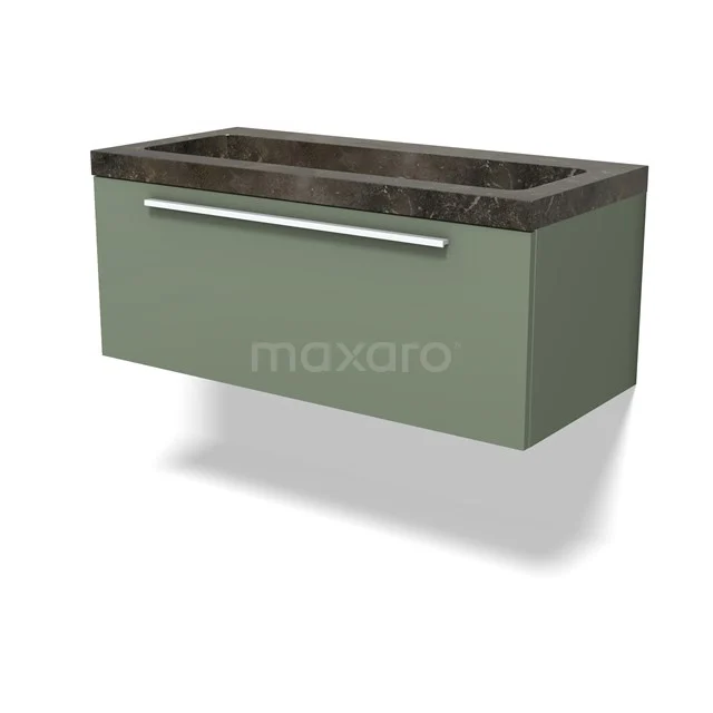 Modulo Bathroom furniture with sink | 100 cm Sage green Flat front Natural stone 1 drawer BMW11-04687