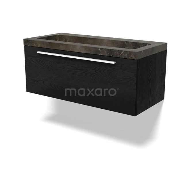 Modulo Vanity units with basin | 100 cm Black oak Flat front Natural stone 1 drawer BMW11-04689