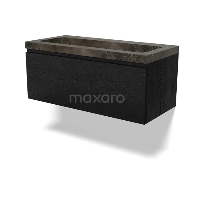Modulo Vanity units with basin | 100 cm Black oak Handle-less front Natural stone 1 drawer BMW11-04690