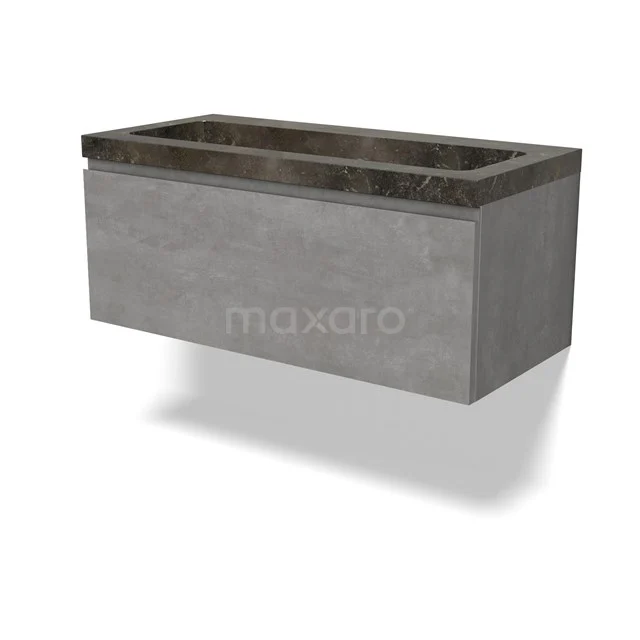 Modulo Waschtische | 100 cm Hellgrauer Beton Grifflos front Naturstein 1 Schublade BMW11-04691