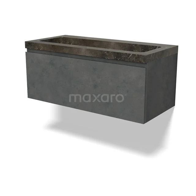 Modulo Vanity units with basin | 100 cm Dark grey concrete Handle-less front Natural stone 1 drawer BMW11-04692